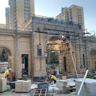 张家界 黄金麻荔枝面花岗岩小区门楼外墙干挂