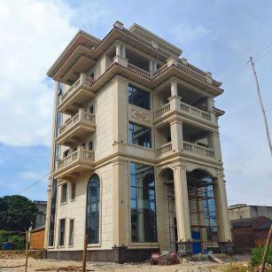 张家界 黄金麻花岗岩石材别墅外墙干挂搭配（雕花栏杆花瓶柱门楼罗马柱）