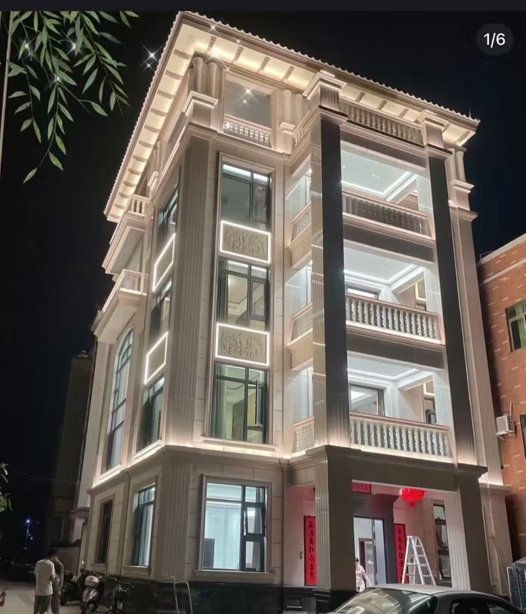 张家界 芝麻白花岗岩别墅外墙夜间效果