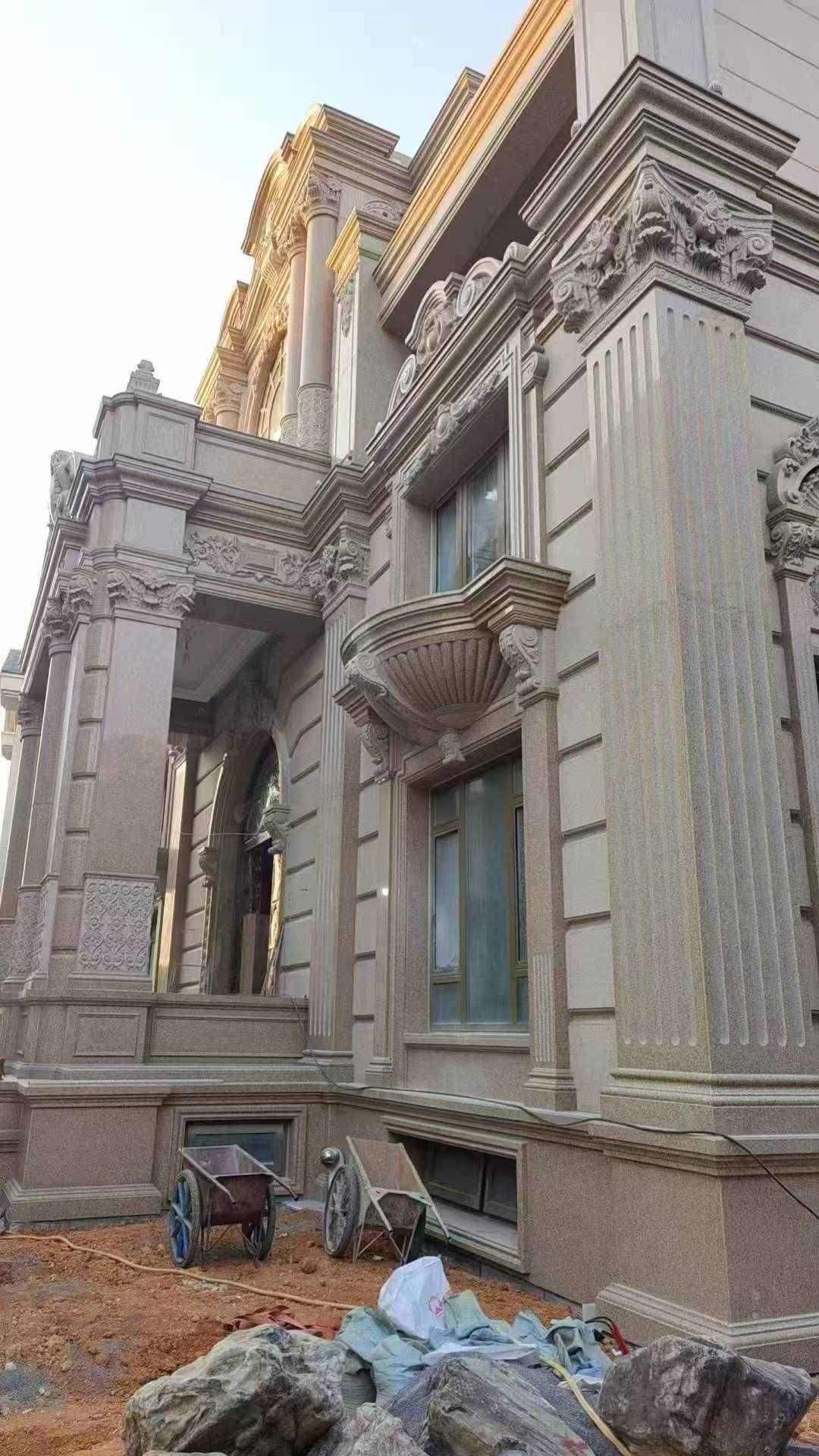 张家界 黄金麻花岗岩光面别墅外墙干挂施工完成