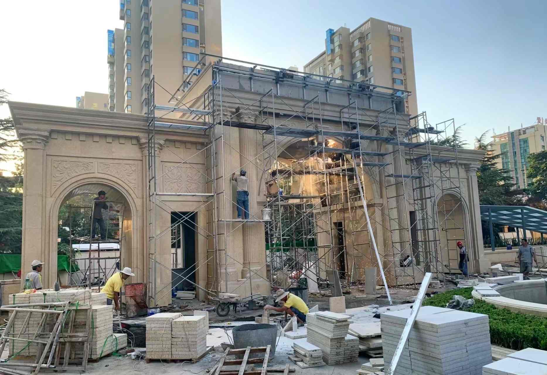 张家界 黄金麻荔枝面花岗岩小区门楼外墙干挂