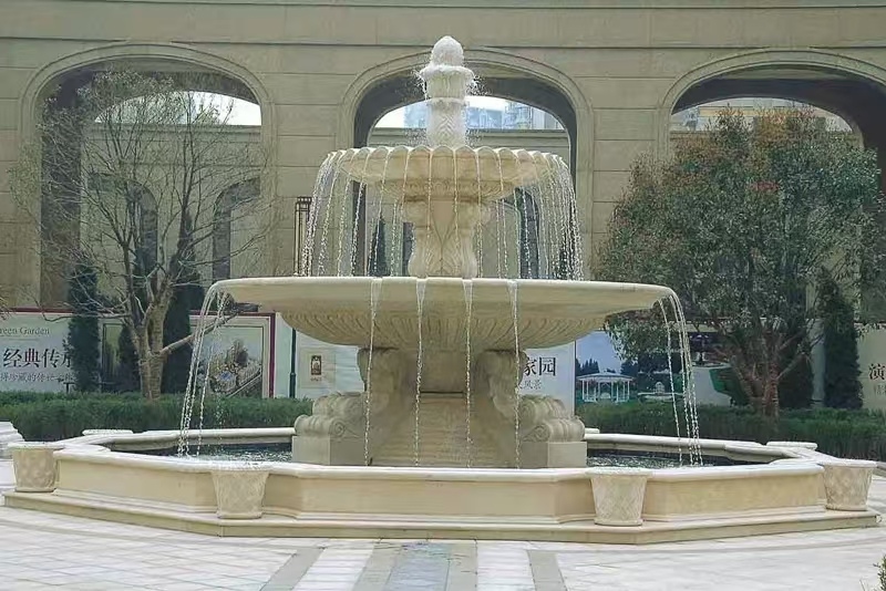 张家界 黄金麻花岗岩异型加工——户外庭院石雕流水喷泉