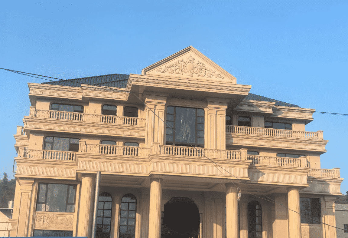 张家界黄金麻别墅外墙干挂石材效果示例